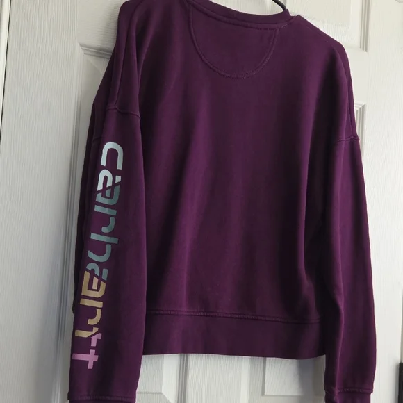 Carhartt Women's Purple Sweatshirt with Logo Sleeve - Picture 6 of 6